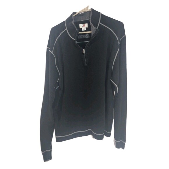 Cutter & Buck Sweater 1/4 Zip Pullover Men's Size L Black W/Grey Piping - Picture 2 of 4